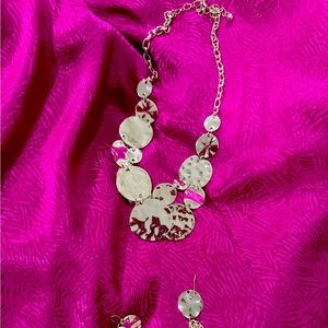 Silver Medallion Necklace and Earrings Set